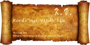 Korényi Vitális névjegykártya